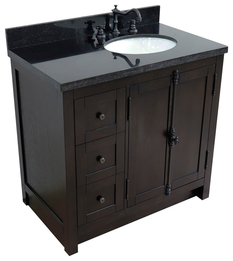 37" Single Vanity, Brown Ash With Black Galaxy Top, Right Doors/Right Oval Sink