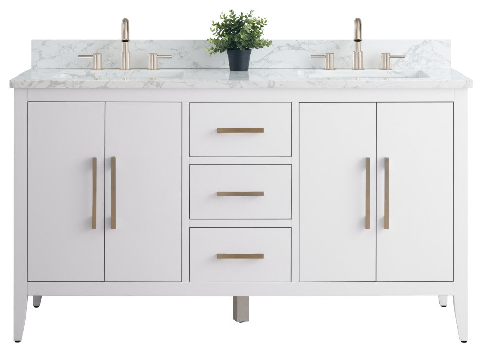 Vanity Art Bathroom Vanity With Sink, White, 60", Double Sink, Brushed Nickel
