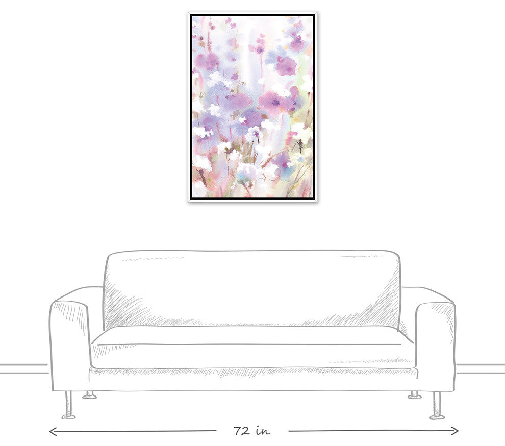 Lavender Floral Watercolor 24x36 White Floating Framed Canvas