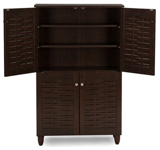 Winda Modern 4-Door Dark Brown Wooden Entryway Shoes Storage Cabinet
