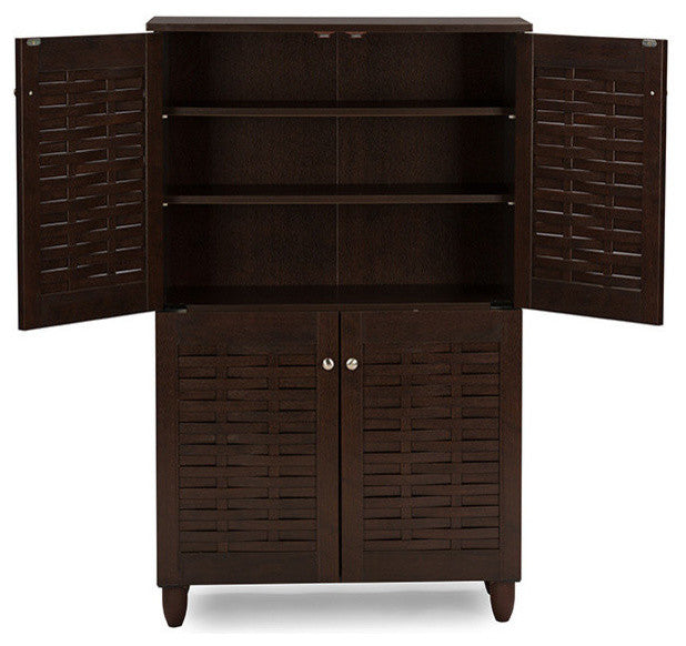 Winda Modern 4-Door Dark Brown Wooden Entryway Shoes Storage Cabinet