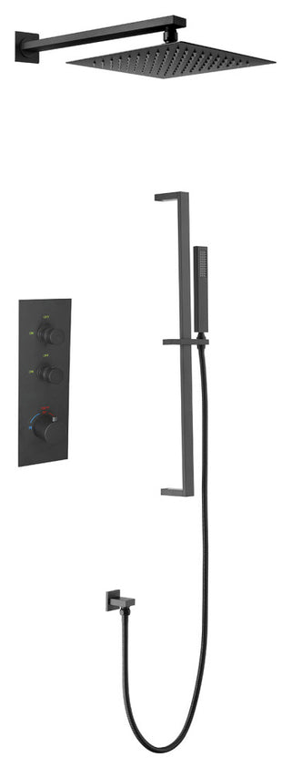Thermostatic Rain Shower System with Hand Shower-Includes Rough-in Valve, Matte Black
