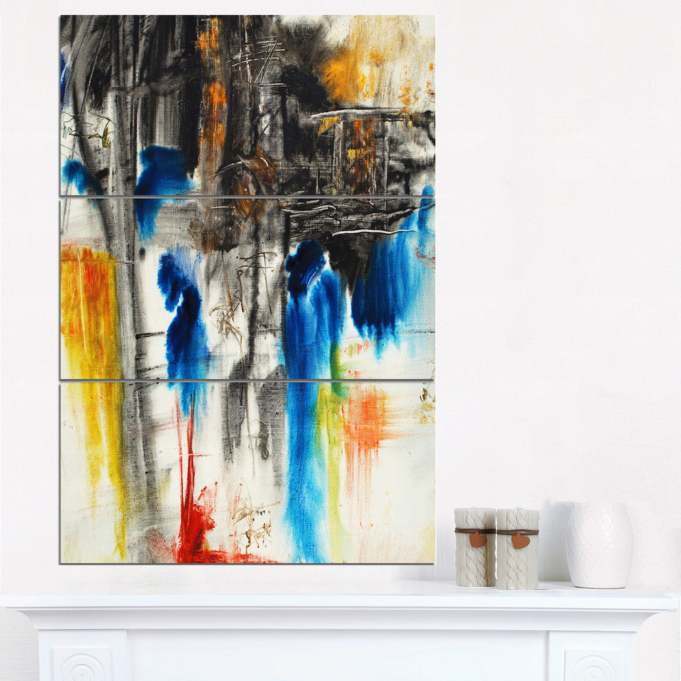 "Black, Blue and Yellow Pattern" Painting Metal Wall Art, 3 Panels, 28"x36"