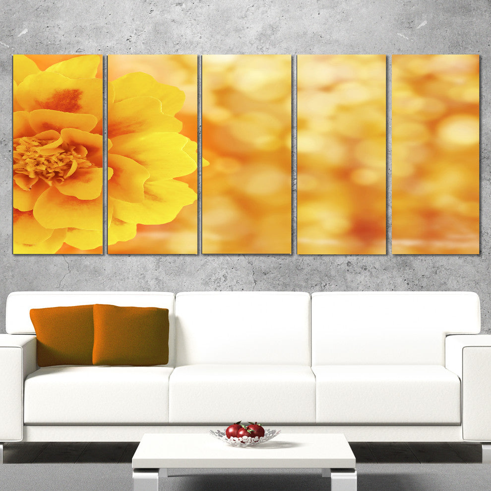 Beautiful Floral Yellow Background, Floral Canvas Artwork, 60"x28", 5 Panels