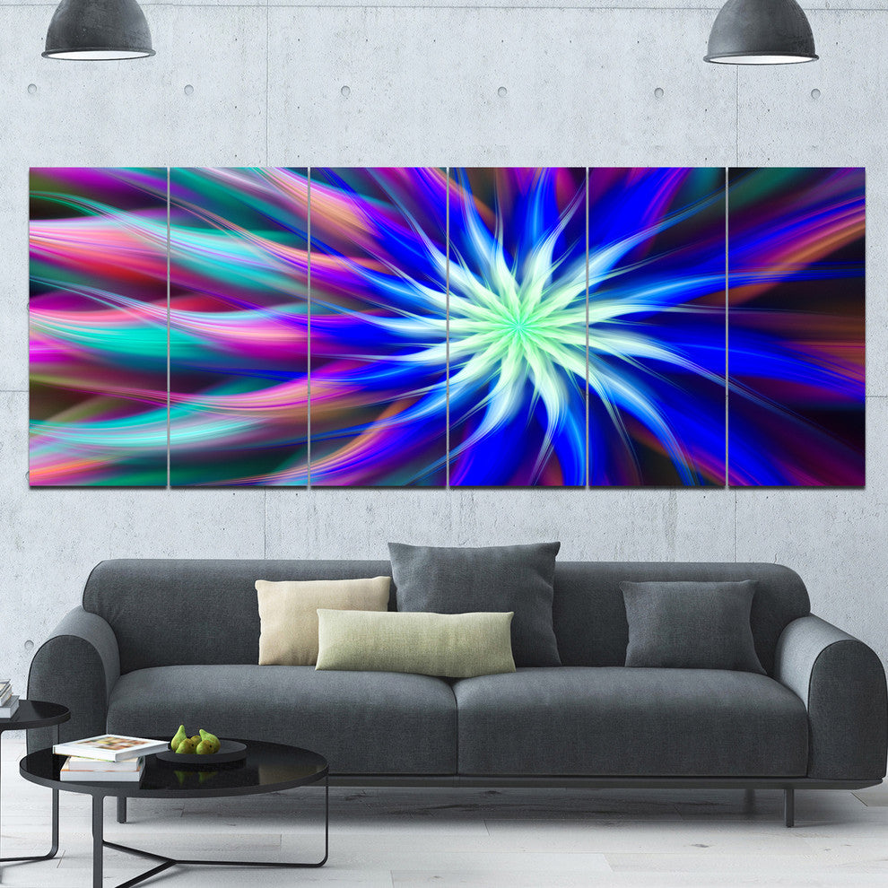 Dance of Bright Spiral Blue Flower, Floral Canvas Art Print, 70"x28", 6 Panels