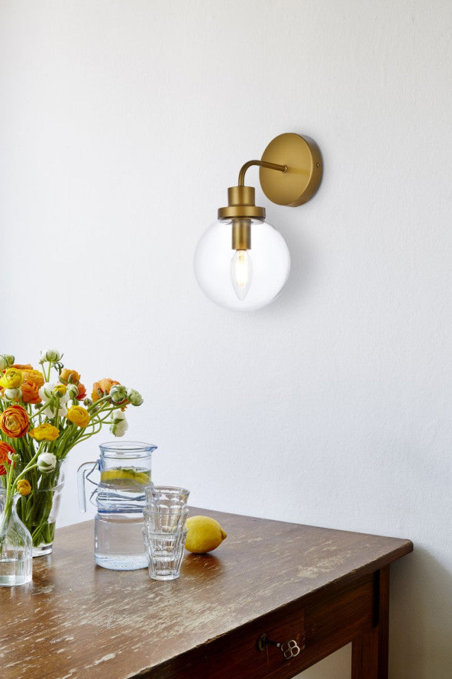 Helen 1-Light Bath Sconce, Brass With Clear Shade