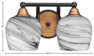 Paramount 2-Light Bath Bar, Matte Black & Brass, 6" Onyx Swirl Glass