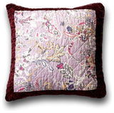 Set of 2 Bohemian Patchwork Burgundy Wine Velvet Floral Throw Pillow Covers, 18"