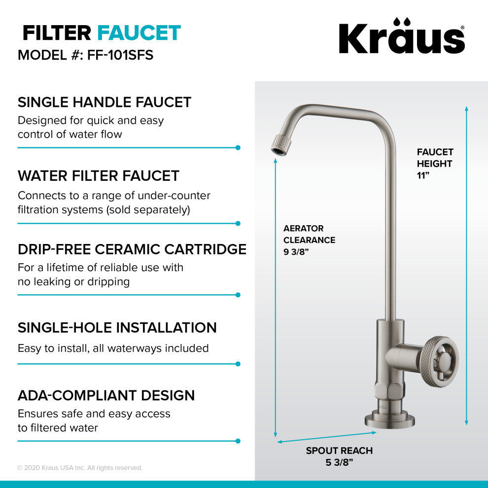 Urbix Bridge Kitchen Faucet, Spot Free Stainless Steel, Water Dispenser Ff-101