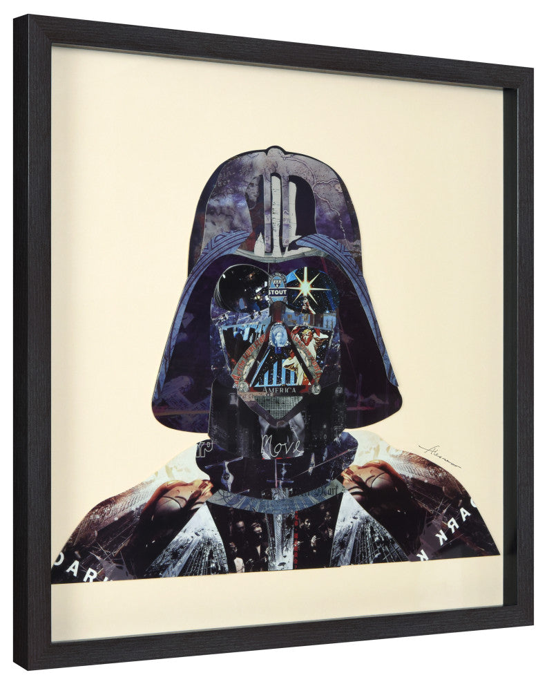 "Dark Side" Handmade Collage Framed Wall Art Under Glass Signed by Alex Zeng