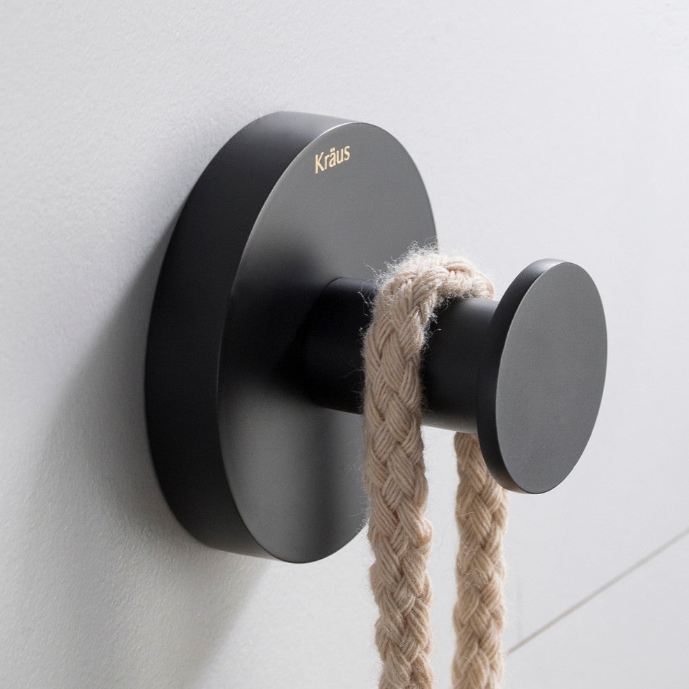 Elie Bathroom Robe and Towel Hook, Matte Black