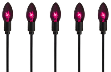 Set of 10 Purple C9 Bulb Halloween Pathway Markers, 8.75' Black Wire