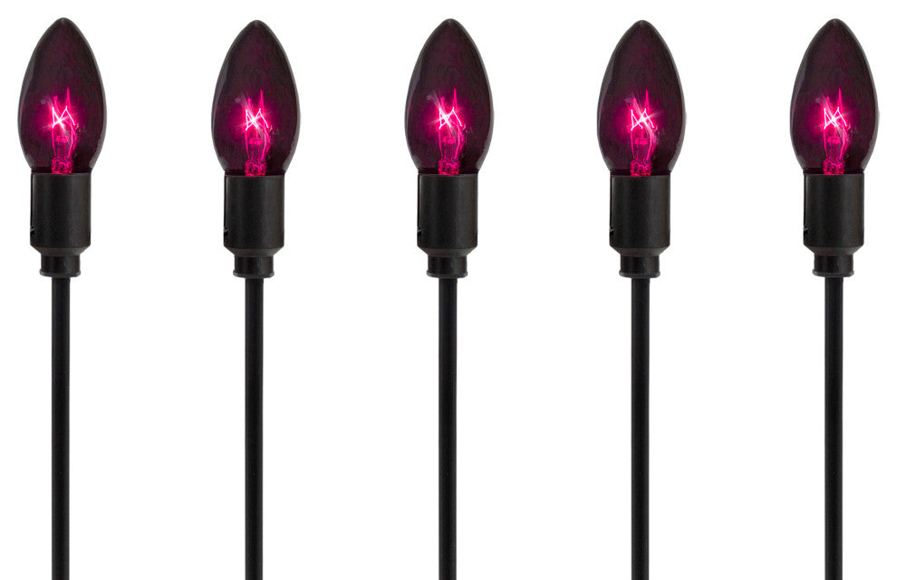 Set of 10 Purple C9 Bulb Halloween Pathway Markers, 8.75' Black Wire