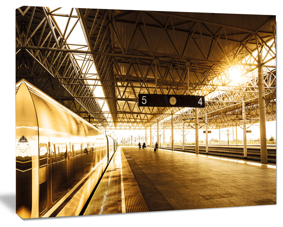 Train at Railway Station with Sunlight, Landscape Canvas Art Print, 60x40