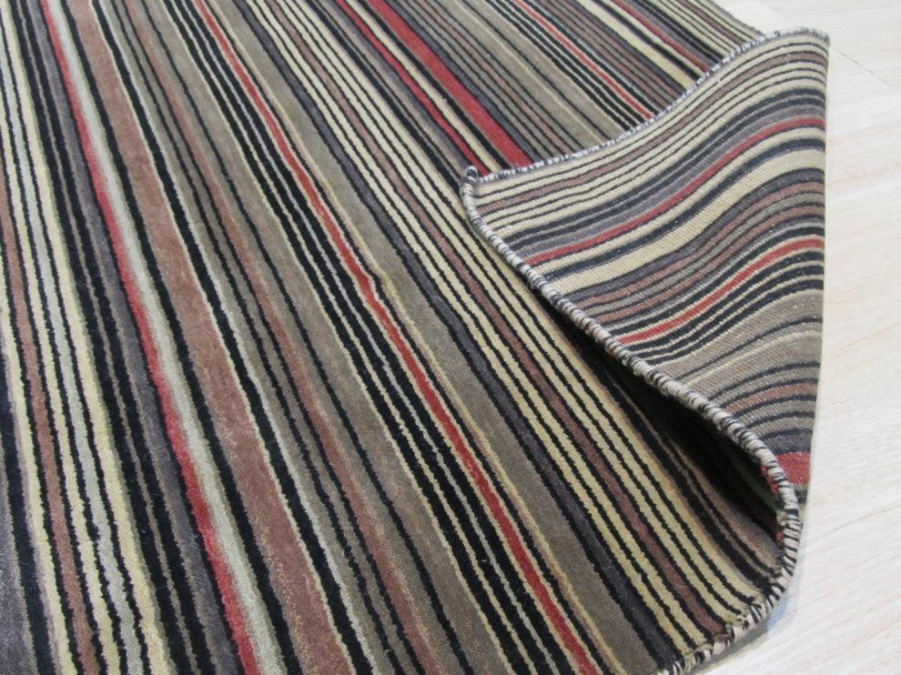 Black/Charcoal Striped Handmade Wool Rug, 3'x5'