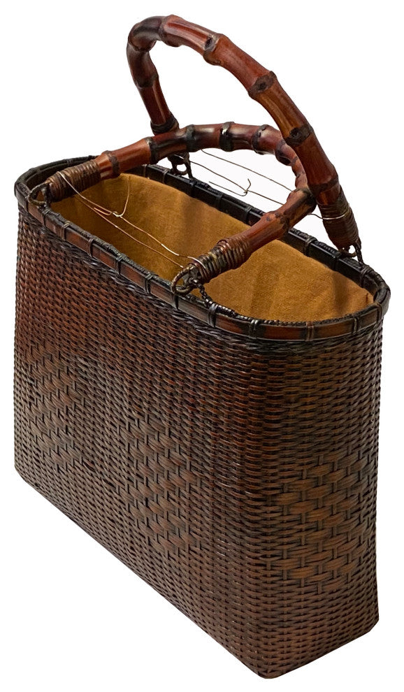 Asian Handmade Rustic Brown Rattan Bamboo Handle Hand Bag Hws3030