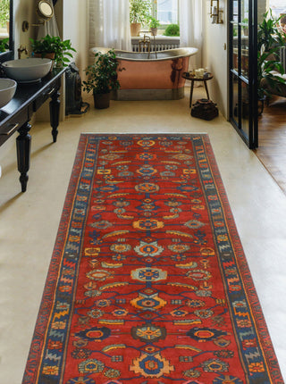 Fine Vintage Distressed Sahba Rust/Navy Runner, 4'2x11'4