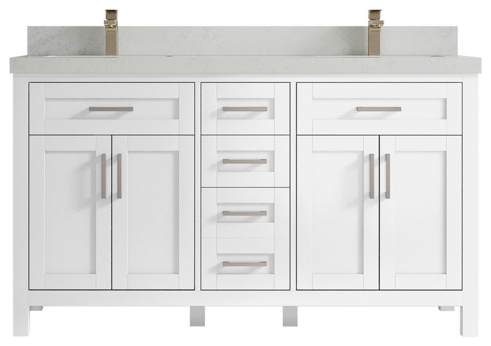 Cambridge 60 Double Bathroom Vanity in White 2" Carrara Quartz