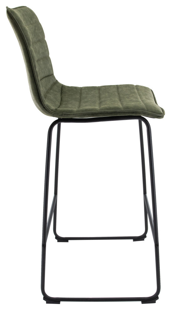 LeisureMod Brooklyn Modern Leather Bar Stool With Footrest, Olive Green