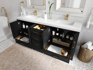 Malibu 72 Double Sink Bath Vanity in Black 1.5" White Quartz