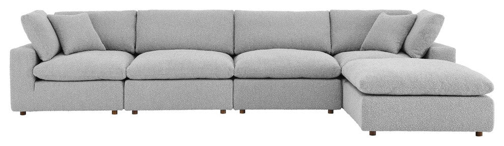 Commix Down Filled Overstuffed Boucle Fabric 5-Piece Sectional Sofa, Light Gray
