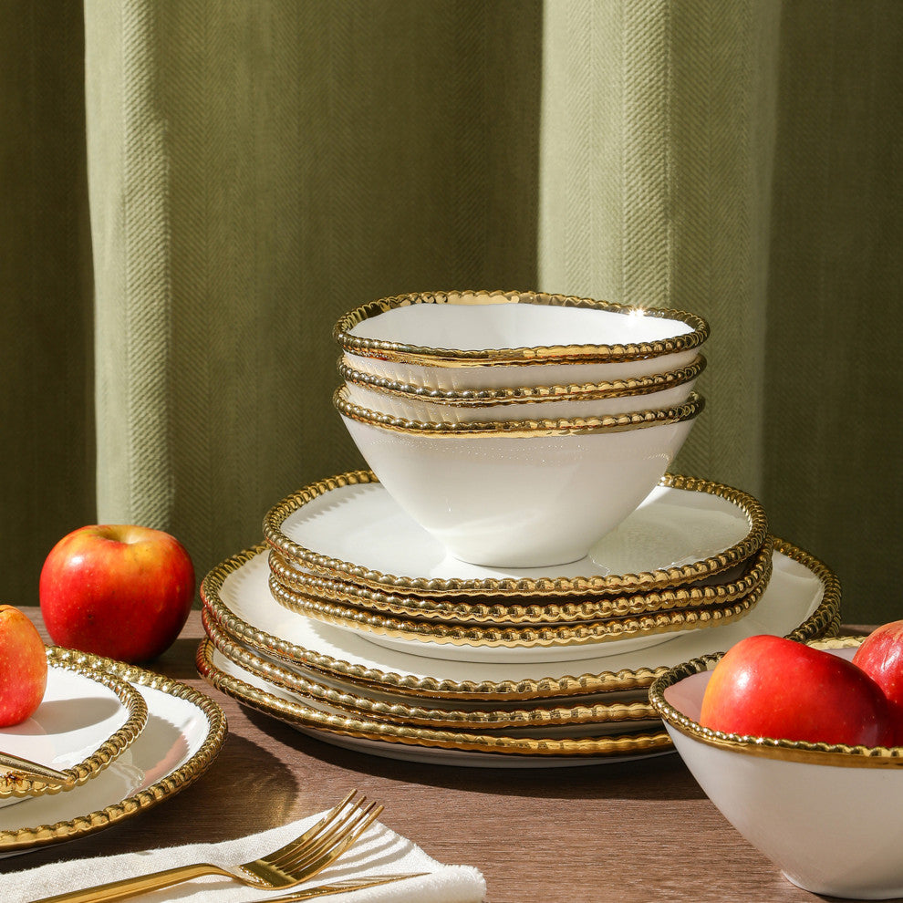 Christian Siriano Akoya Porcelain 24-Piece Dinnerware Set, White