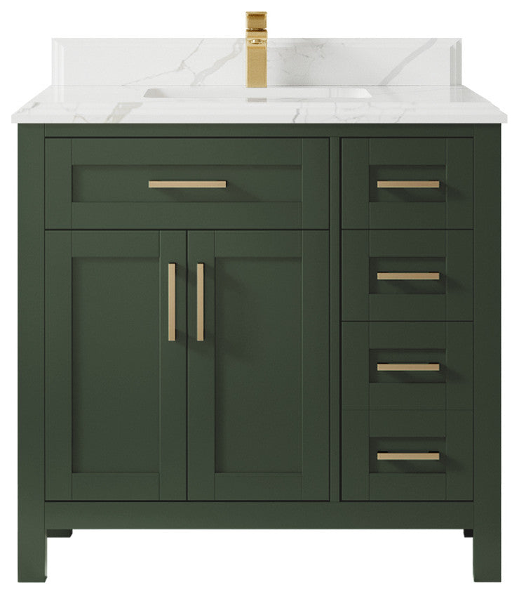 Cambridge 36 Center Sink Bath Vanity in Pewter Green 1.5" Calacatta Laza