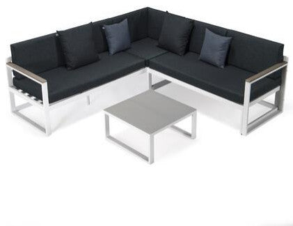 LeisureMod CSLW-80BL-BU Chelsea Sectional Headrest&Coffee Table Black Cushions