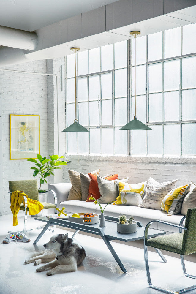 Lark Milo 16" Pendant Light, Lacquered Brass + Sage Green shade