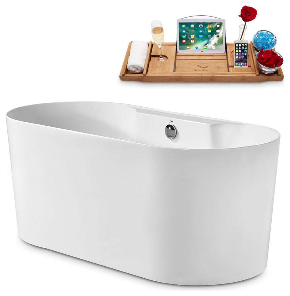 59" Streamline Freestanding Tub and Tray With Internal Drain
