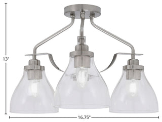 Odyssey 3 Light Semi Flush Mount, Brushed Nickel, 6.25" Clear Bubble Glass