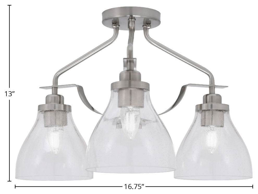 Odyssey 3 Light Semi Flush Mount, Brushed Nickel, 6.25" Clear Bubble Glass