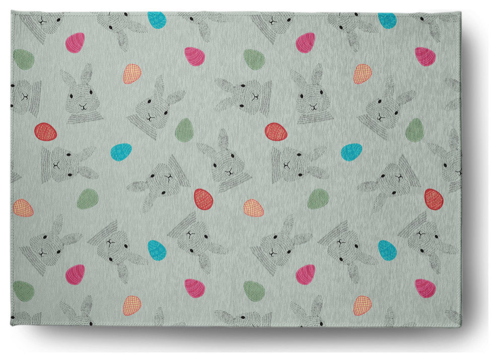 Bunnies and Eggs Easter Chenille Rug, Breezeway Green, 5'x7'