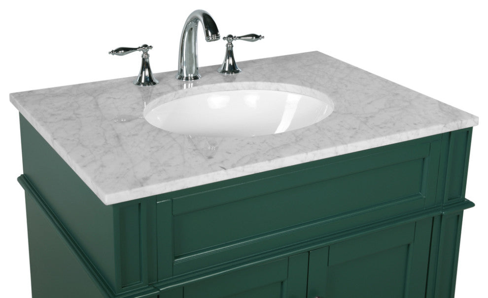 Home Living Vanity with Carrara White Marble Countertop, Green, 30", Single Sink