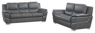2-Piece Indoor Gray Genuine Leather Five Person Seating Set