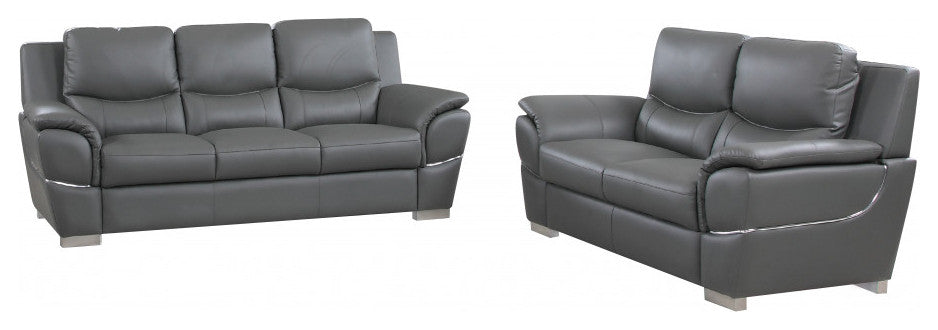 2-Piece Indoor Gray Genuine Leather Five Person Seating Set