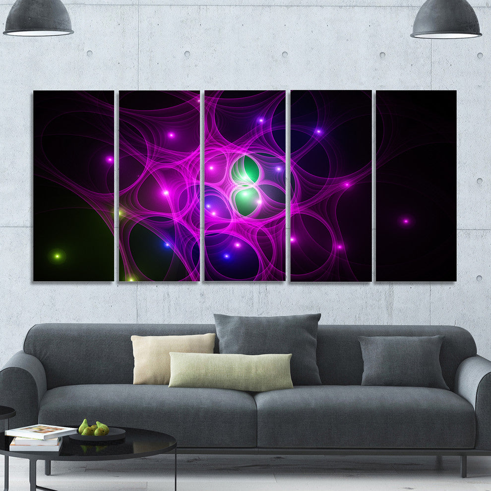 Pink Fractal Space Circles, Abstract Canvas Art Print, 60"x28", 5 Panels