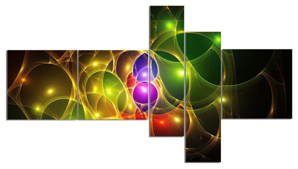 Glowing Fractal Underwater World, Abstract Wall Art Canvas, 60"x32", 5 panels