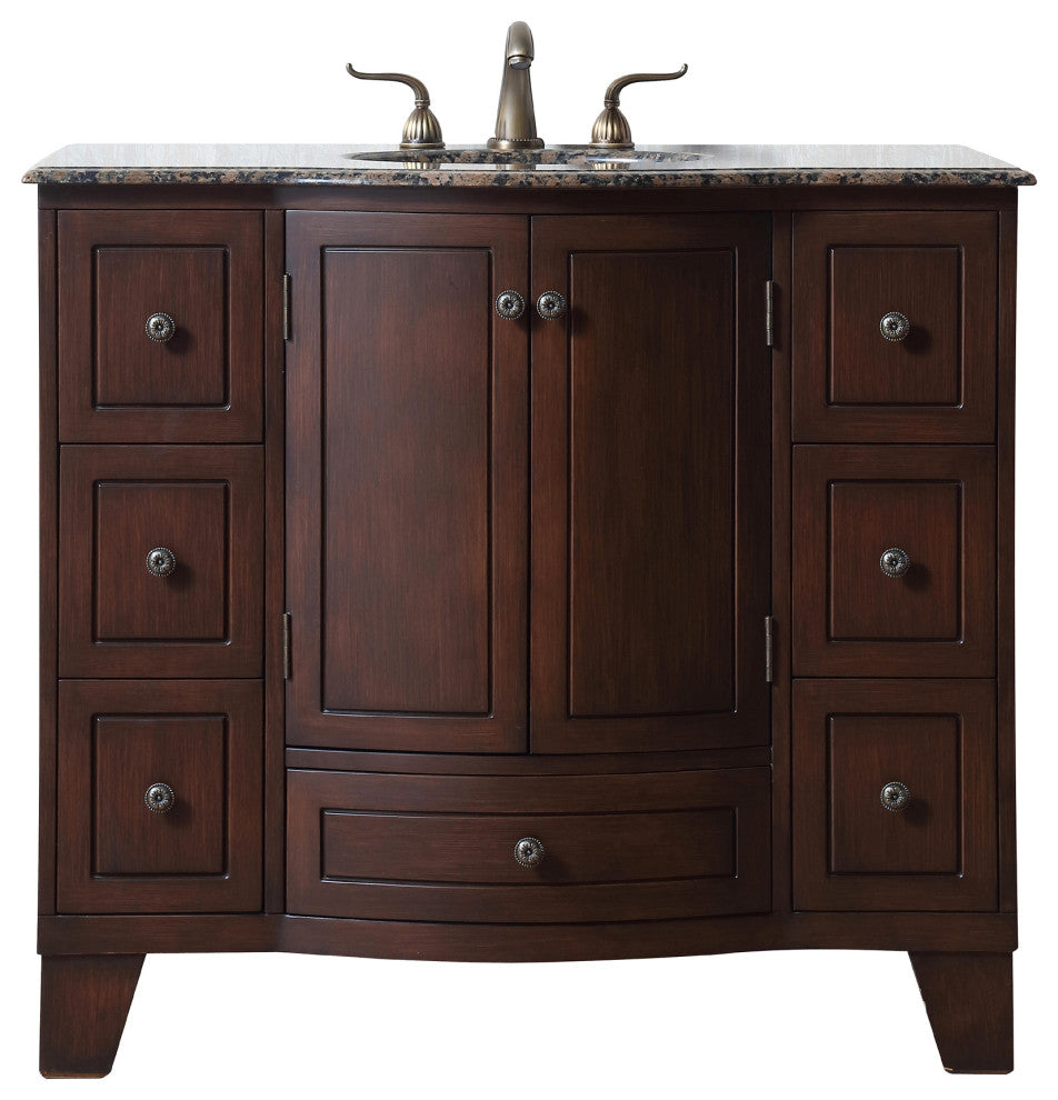 Alandra 40" Dark Cherry Single Sink Bathroom Vanity, Baltic Brown Granite Top