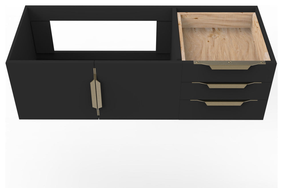 CastelloUSA Alpine 48" Wall Mounted Vanity, Base Only, Black, Gold Handles