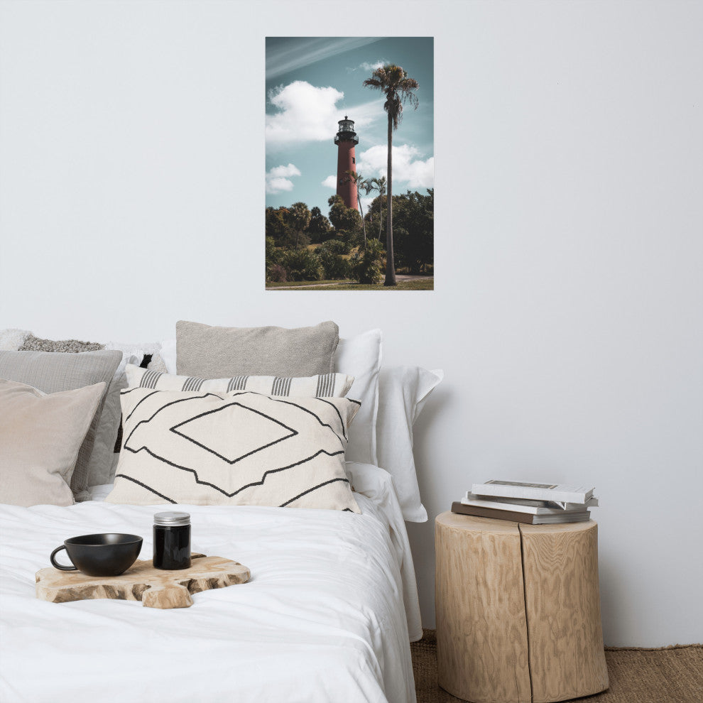 Jupiter Lighthouse Colorized Coastal Landscape Photo Unframed Wall Art Print, 24" X 36"