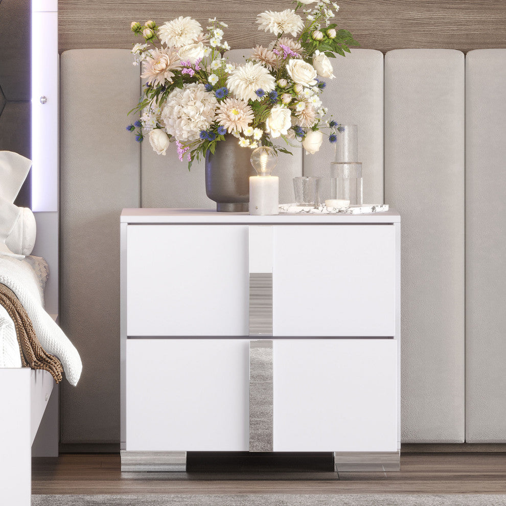 Gewnee Mirrored Bedside Table with 2 Drawers