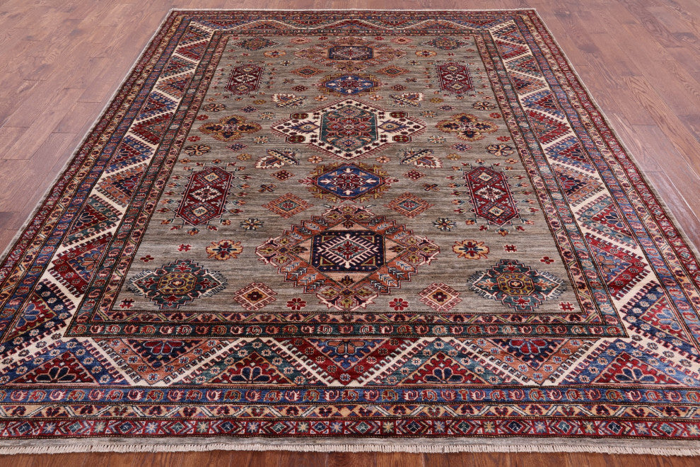 8' 4" X 9' 9" Hand Knotted Super Kazak Geometric Wool Rug Q9781