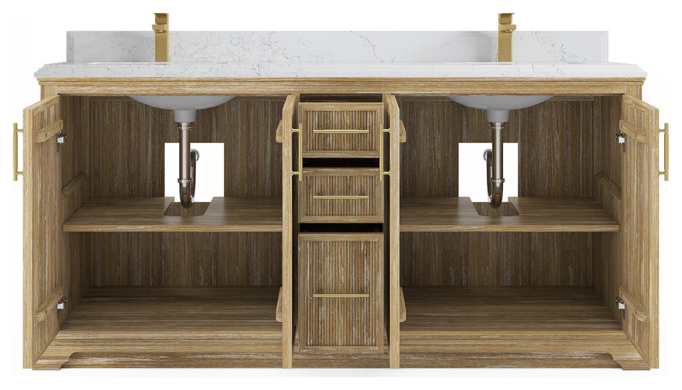 Alys Teak 72 Double Sink Bathroom Vanity Whitewashed 1.5" Empira Quartz