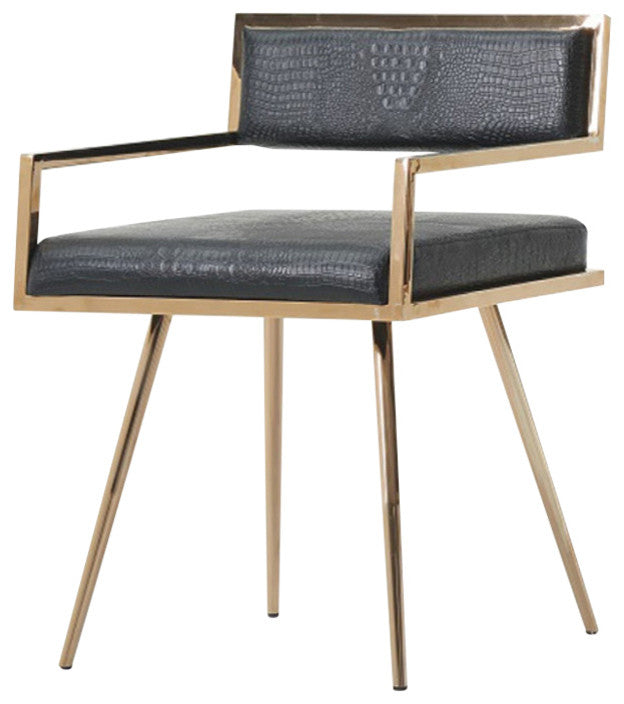Benzara BM187475 Metal Dining Chair with Splayed Legs, Black and Gold