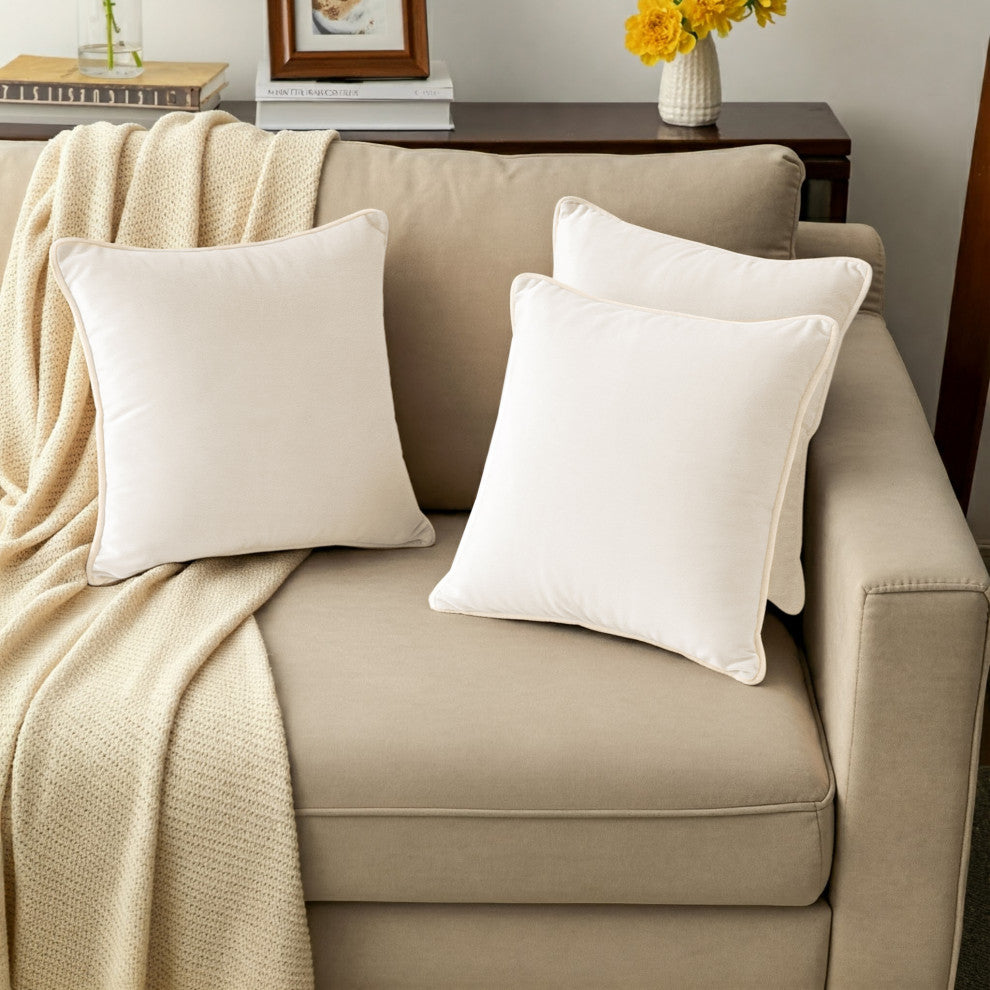 A1HC Soft Velvet Throw Pillow Covers Only, Set of 2, Cream, 24"x24"