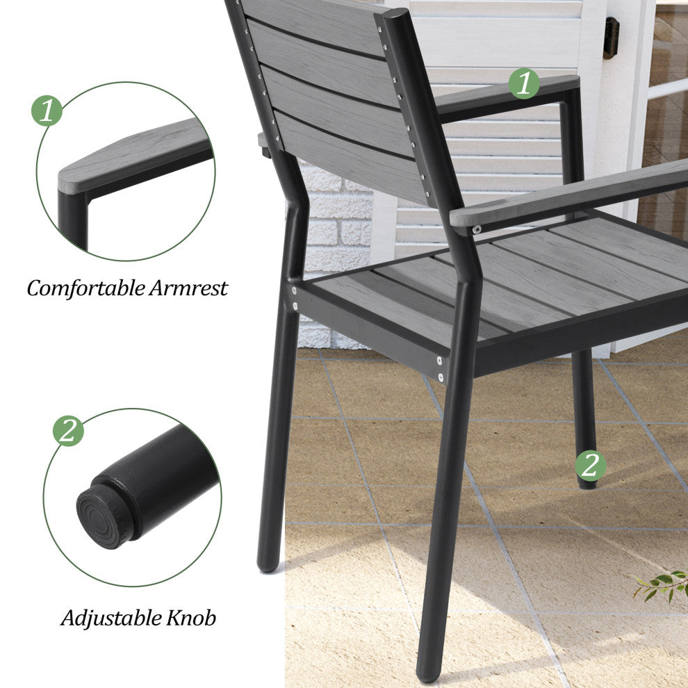7-Piece Gray Outdoor Patio Set Dining Chairs Table With Umbrella Hole, Dc038