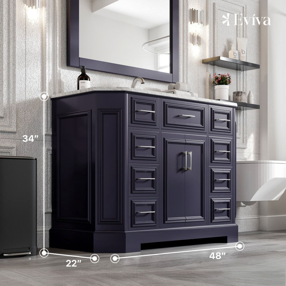 Eviva Glory Bathroom Vanity (Backsplash isn't included), Dark Grey, 48"