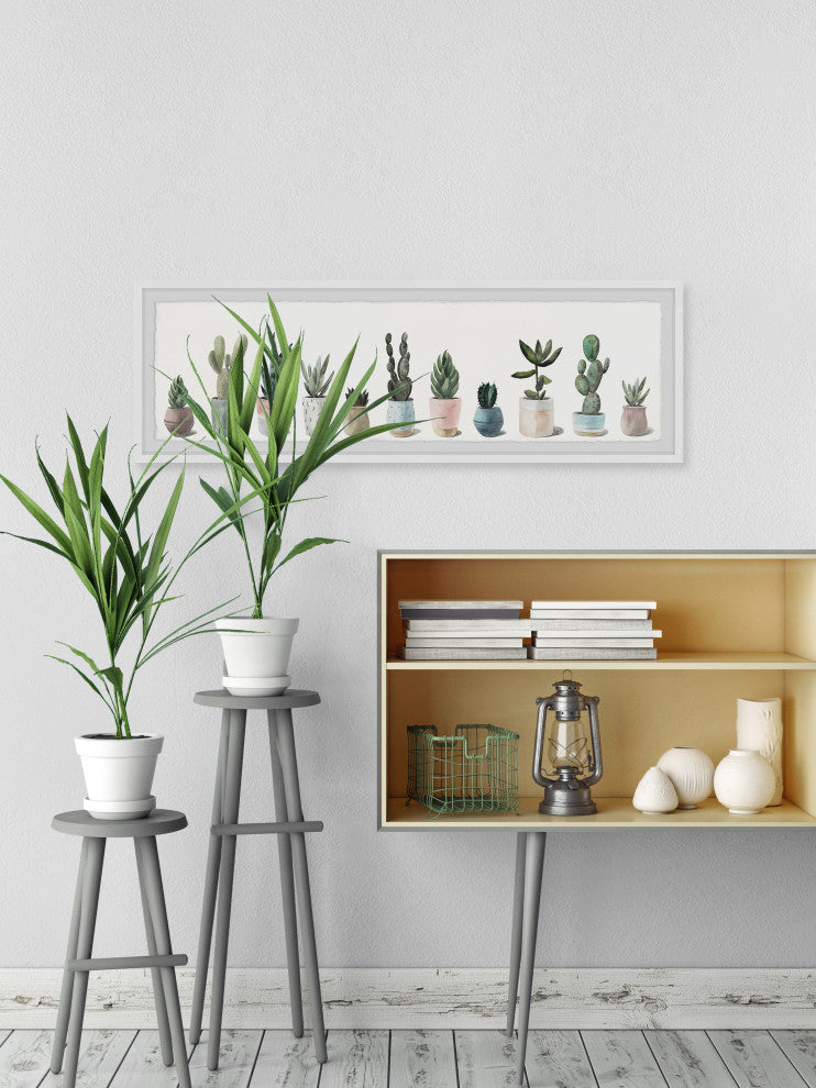 "Row of Succulent Plants" Framed Painting Print, 30x10