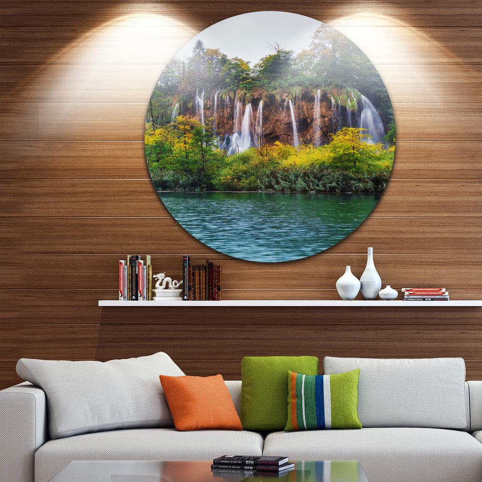 Plitvice Lakes Croatia, Landscape Photo Disc Metal Artwork, 23"